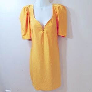 Yellow Bodycon Fitted Knee Length Size 1X Dress